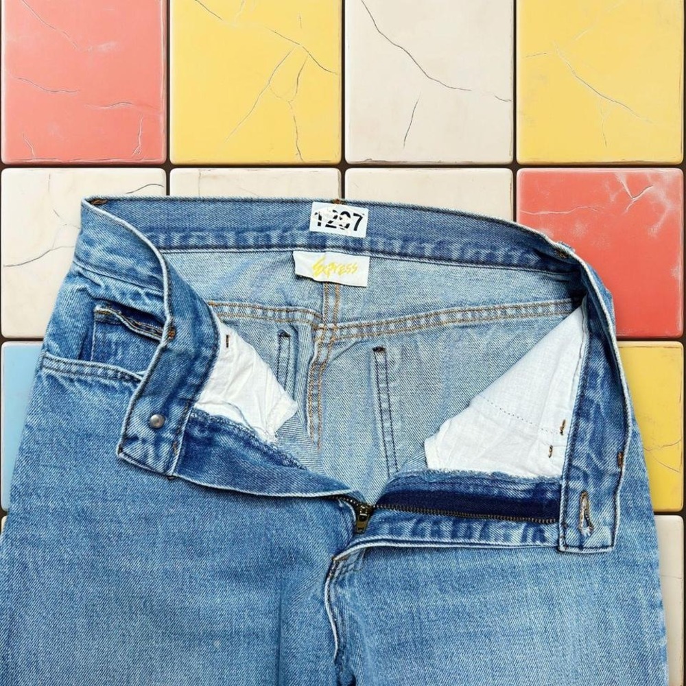 Vintage Express High Rise Jeans 90s Woman Blue 24 Small Denim Tapered USA Zipper - Picture 5 of 8